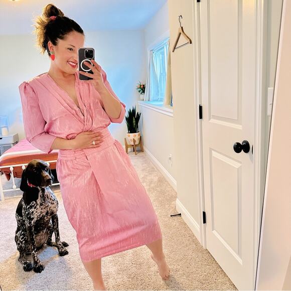Vintage Jerell Pink Jacquard MIDI Dress XS - Picture 1 of 10